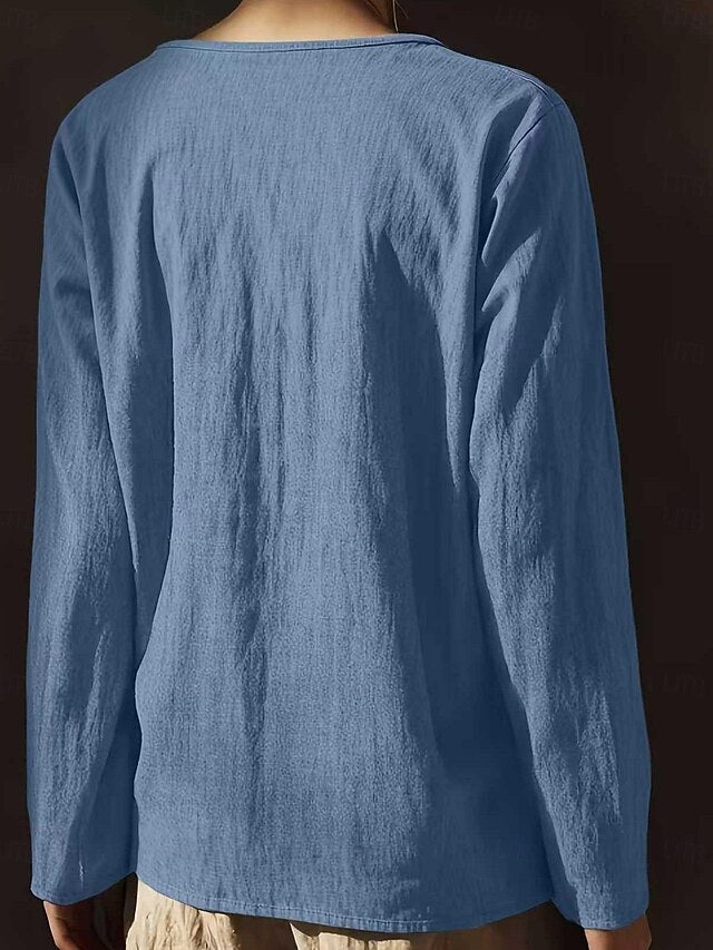 Women's Lace Splicing Top Linen T-Shirt Pleats Solid Color