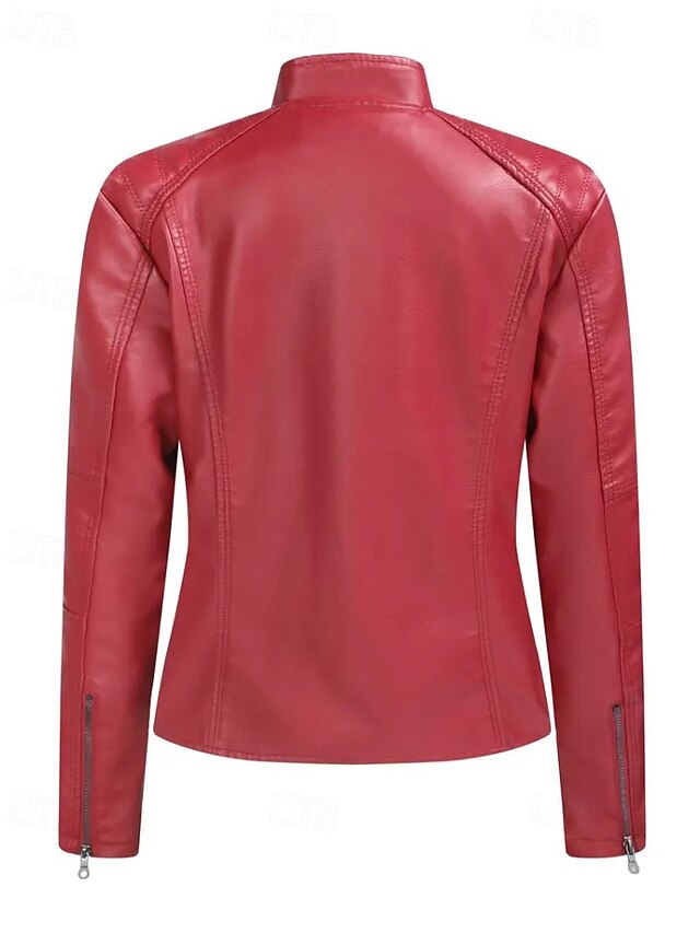Faux Pocket Leather Comfortable Women's Zipper Jacket