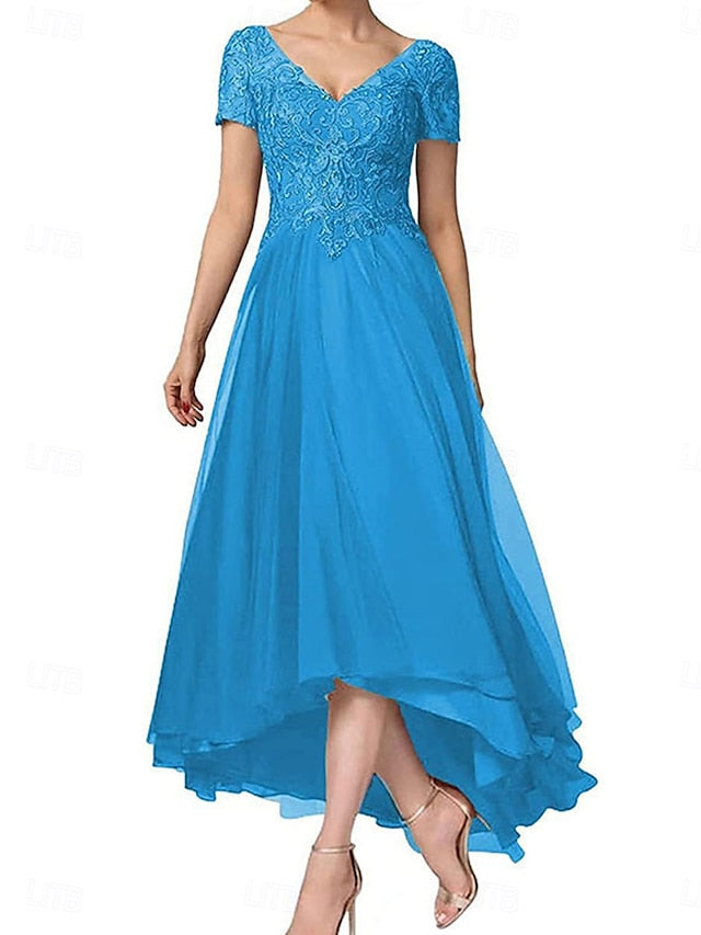 V Neck Elegant Dress Mother Asymmetrical A-Line Bride of the