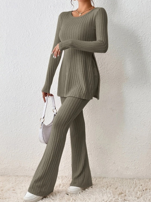 Women's Two Piece Sets Pants Sets Long Sleeve Round Neck