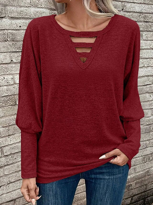 Women's Blouse Ruched Eyelet Plain Elegant Stylish Casual
