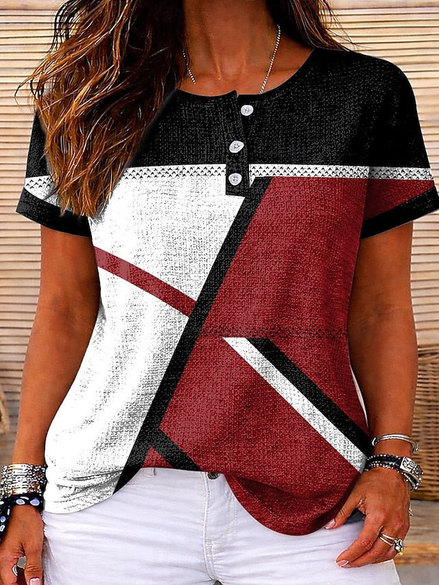 Women's Textured Knit Tops T Shirt Color Block Ombre