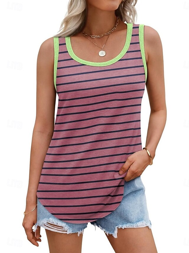 Women's Tank Top Sleeveless Shirt Tee Top Striped Stylish