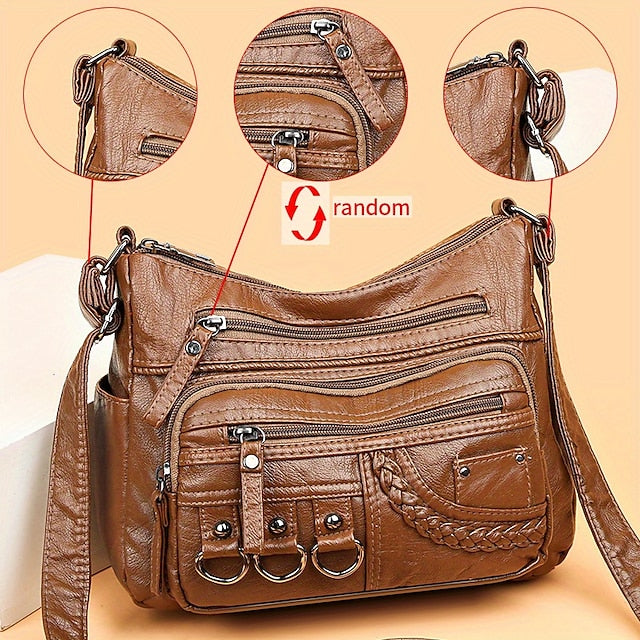 Vintage Leather Crossbody with Bag Women's Faux Multiple