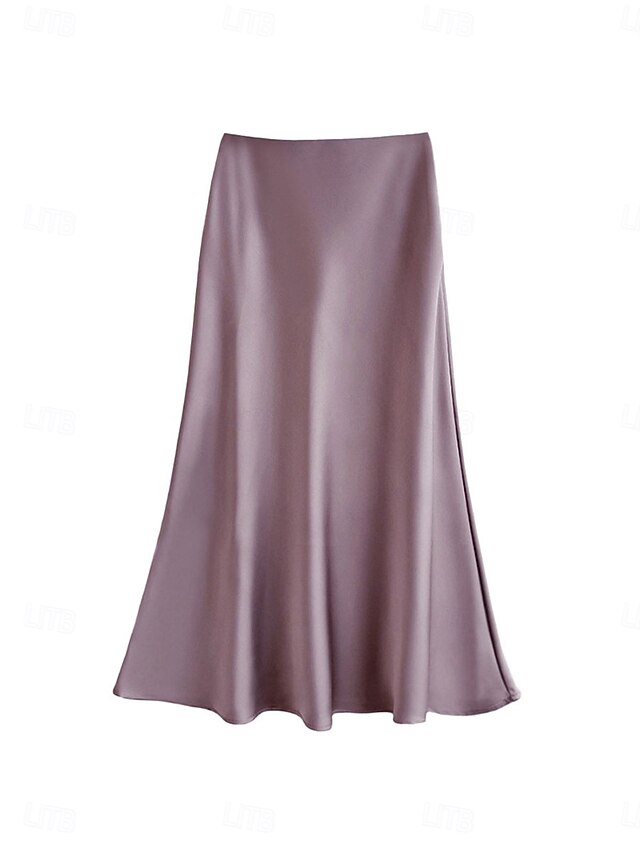 Women's Satin Skirts Elegant Vintage Fashion Casual Midi