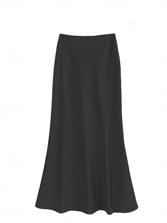Women's Satin Skirts Elegant Vintage Fashion Casual Maxi