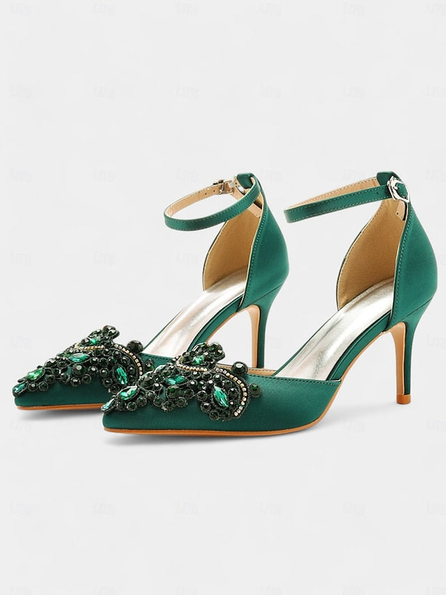 Strap Pointed Ankle Women's Satin Green – Heels Emerald