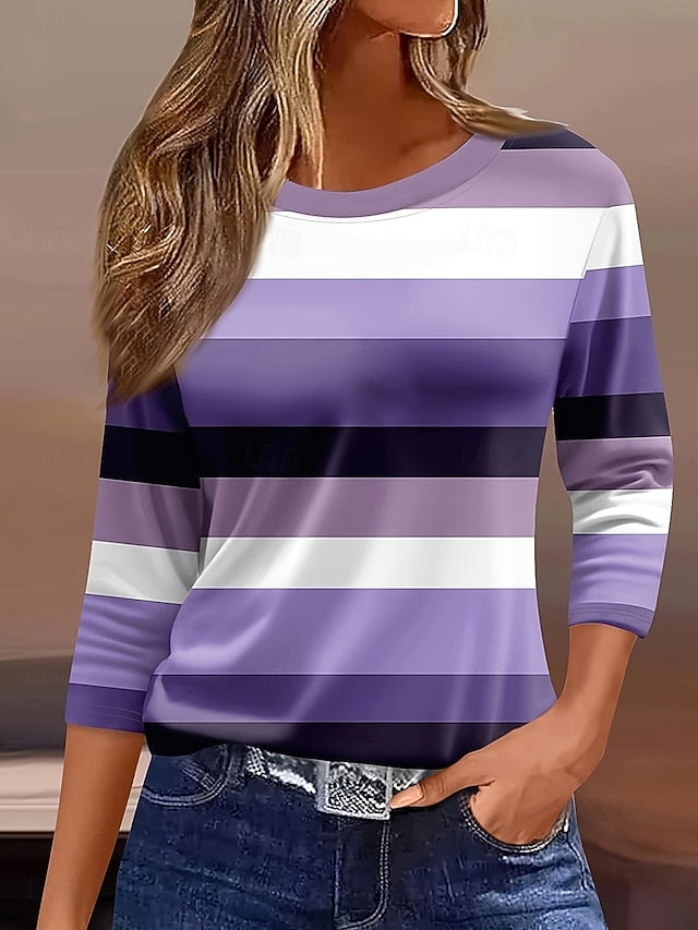 Women's T shirt Long Sleeve Graphic Geometric Striped