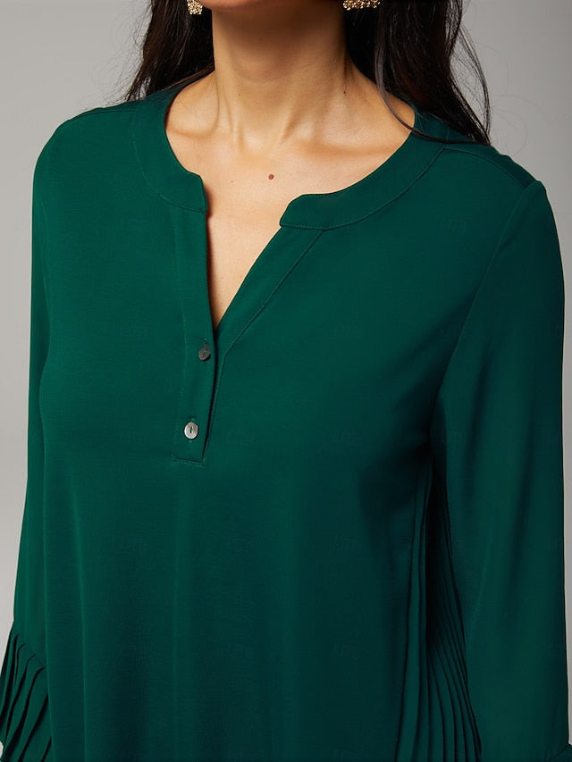 Women's Contrast Design Pleated TENCEL Roma Top Curved Hem