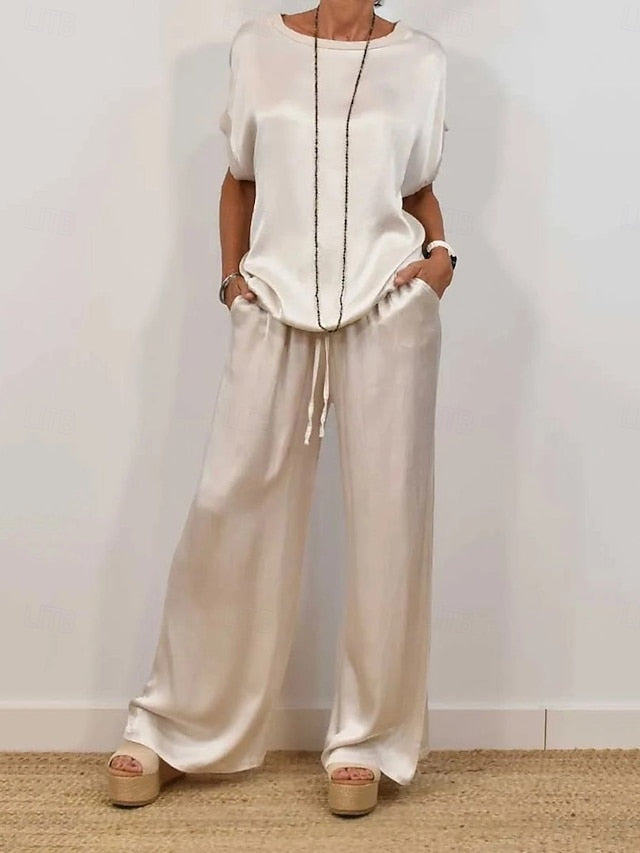 Women's Pants Sets Bolero Top Short Sleeve Round Neck Plain