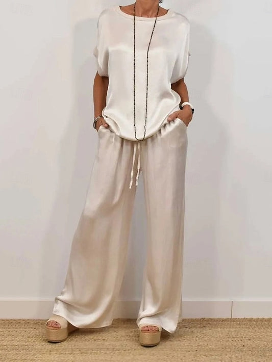 Women's Pants Sets Bolero Top Short Sleeve Round Neck Plain