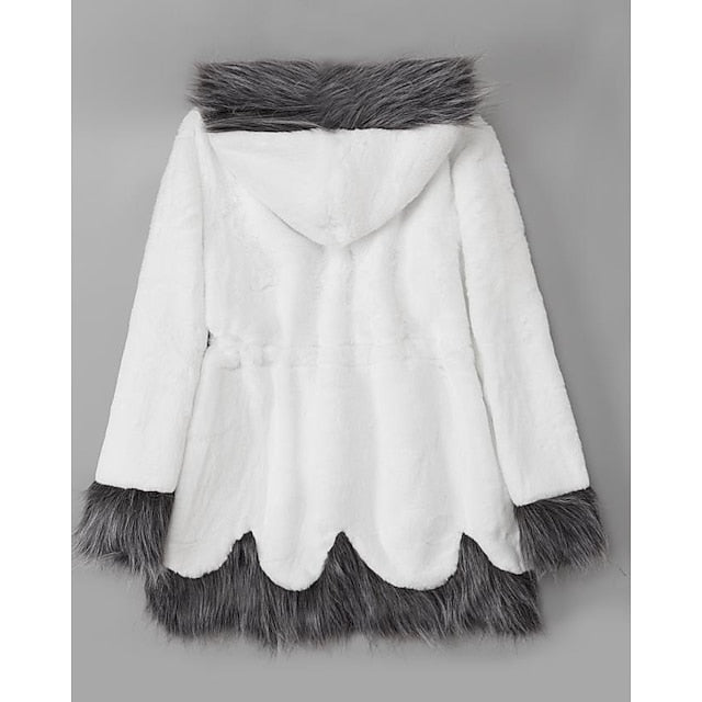 White Fur Faux Black Jacket Coat Long Sherpa Women's