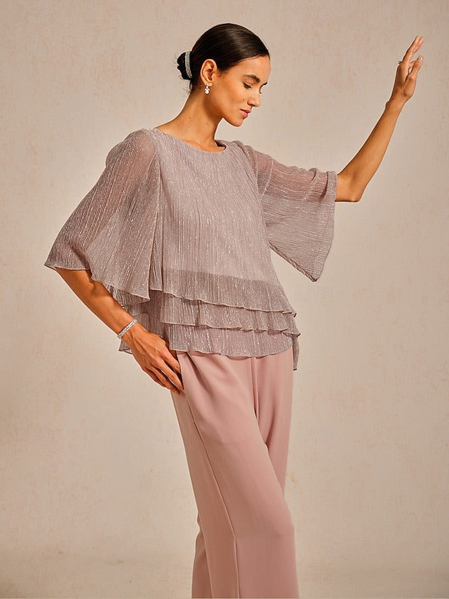 Women's Blouse Chiffon Tops Lace Tops Ruched Glitter Solid