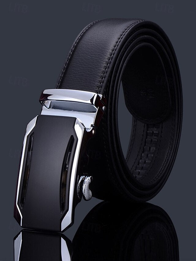 with Leather Belt Black Metal Elegant Men's Adjustable
