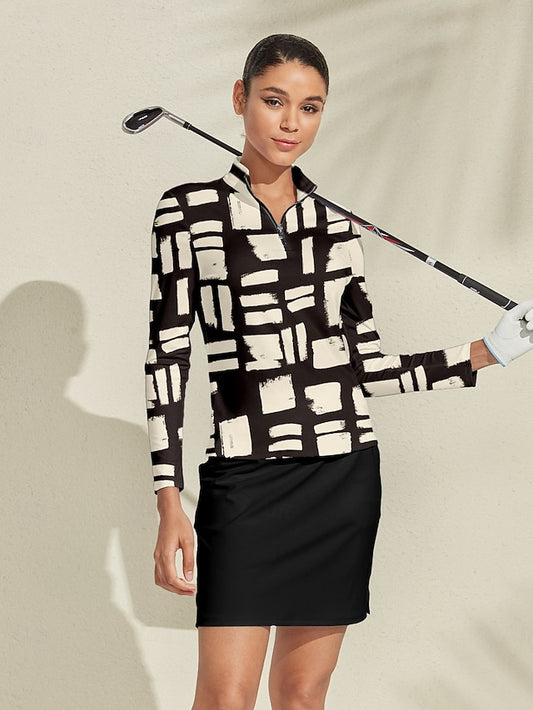 Women's Golf Polo Shirt Brown Long Sleeve Top Ladies Golf