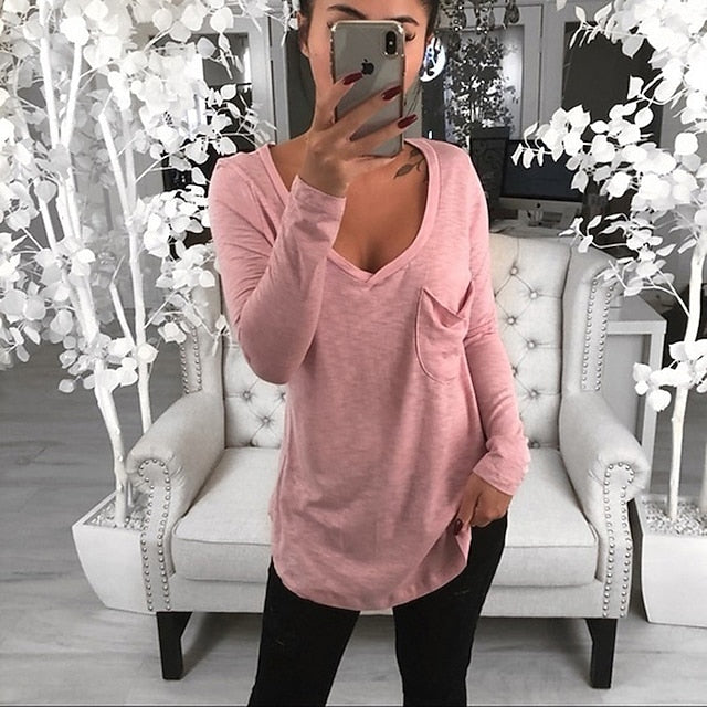 Women's T shirt Tee Tunic Black White Pink Solid Colored