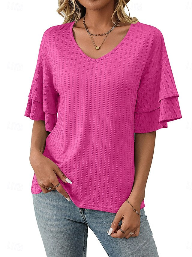 Women's Blouse Ruffle Patchwork Plain Vintage Stylish