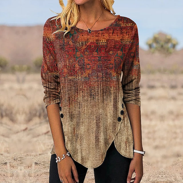 Women's Tunic T Shirt Print Graphic Vintage Tunic Ethnic