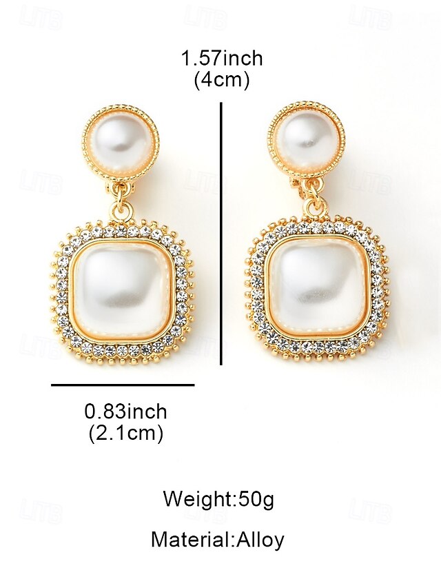 – Pearl Earrings Elegant Gold-Plated with Rhinestone Detailing