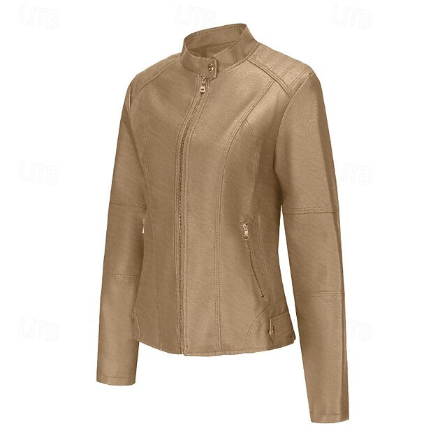 Faux Jacket Leather Women's Zipper Comfortable Pocket