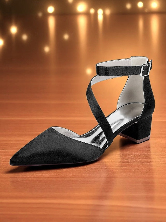 Toe Women's Block Satin Pointed - Heels Champagne