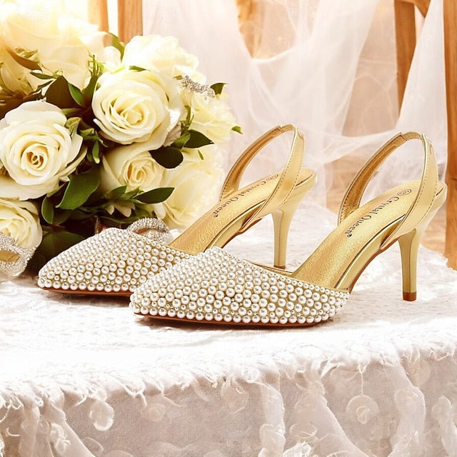 with Embellishments Pearl Women's Heels – Slingback White