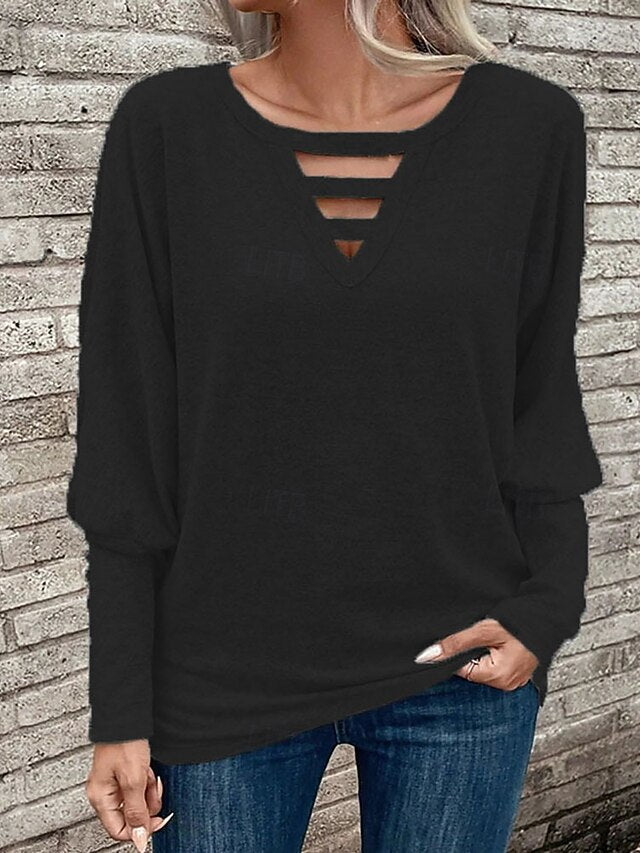 Women's Blouse Ruched Eyelet Plain Elegant Stylish Casual