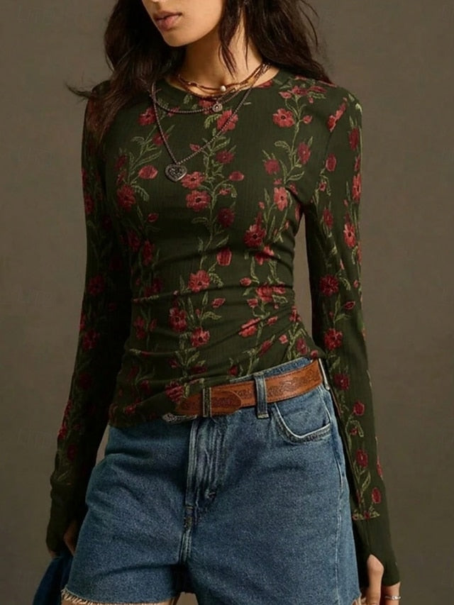 Women's Blouse Print Floral Vintage Stylish Casual Long