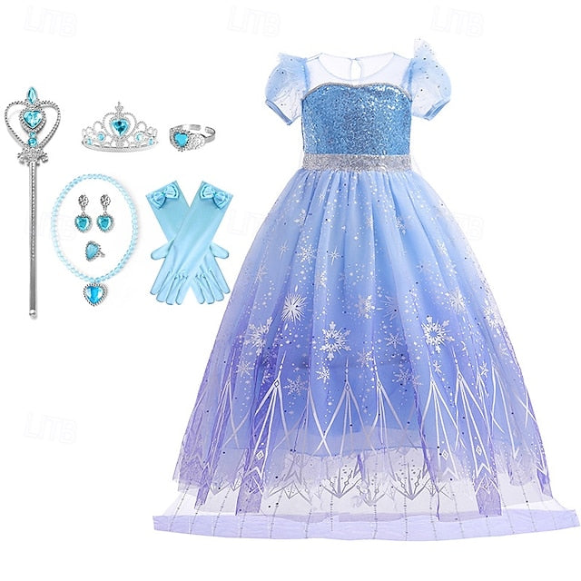 Flower Dress Elsa Party Girl Theme Fairytale Frozen Princess