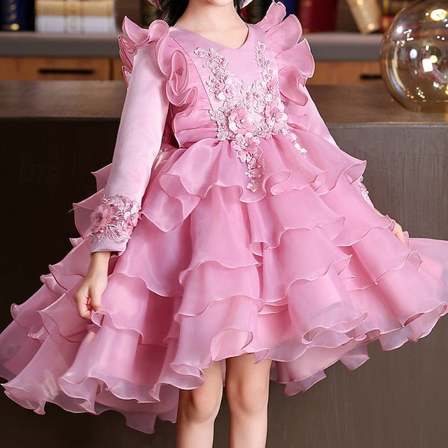 Kids Girls' Dress Wedding Long Sleeve Flower Party Special