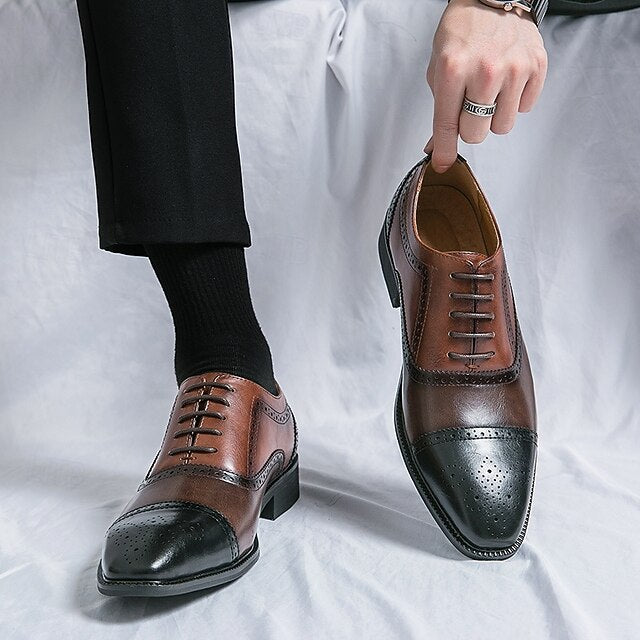 Shoes Wingtip – Leather Black and Men's Faux Oxford Brown