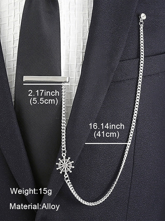 Wheel Men's Design Ship Nautical – Silver Tie Chain with