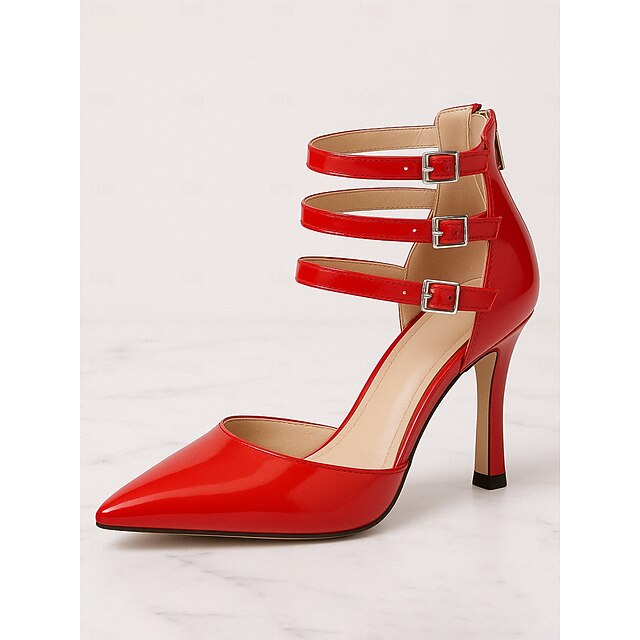 Heels Women's High – Leather Patent Strappy Red Sexy