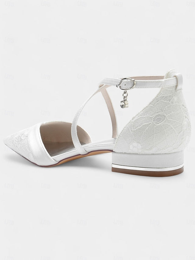 Cross-Strap with Satin Shoes Heel Navy for Blue Low Overlay Lace