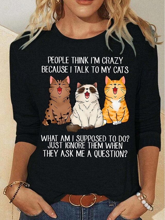 Christmas Women's T Shirt Print Graphic Animal Cat Vintage