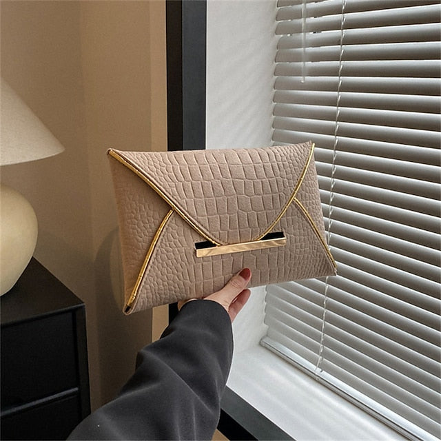 Metal Handle Yellow with Croc-Embossed Women’s Clutch Envelope