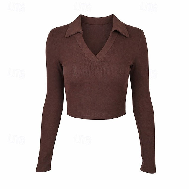 Women's Petite Ribbed Knit Tops Tee Y2K Slim fit top Solid