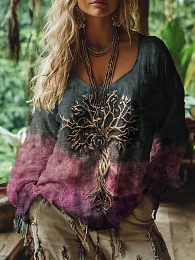 Women's Boho Shirt Blouse Print Floral Vintage Daily Casual