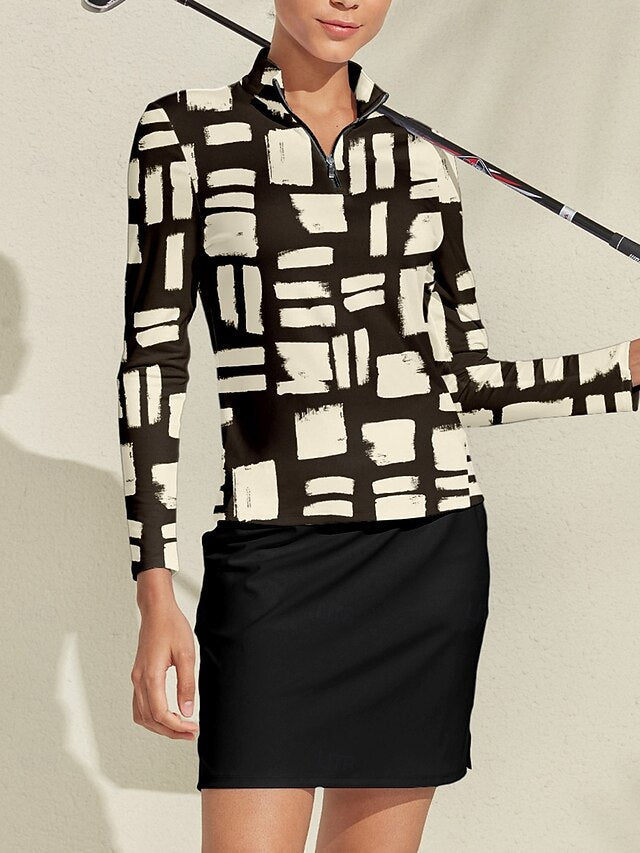 Women's Golf Polo Shirt Brown Long Sleeve Top Ladies Golf