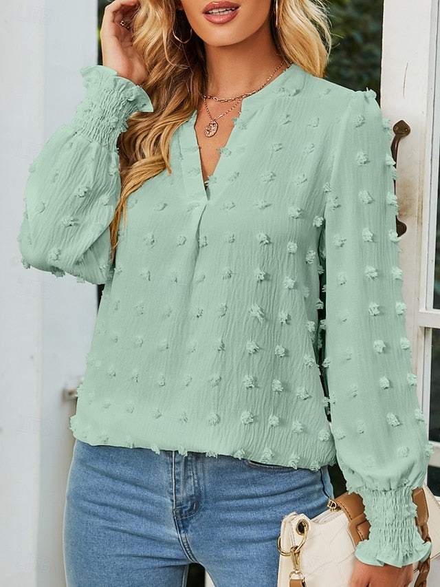 Women's Popover Shirt Casual Shirt Blouse Ruched Solid