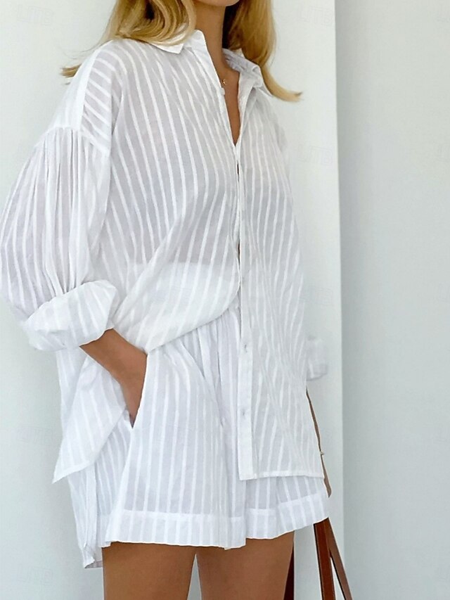 Women's Shorts Sets Bolero Top Long Sleeve Shirt Collar