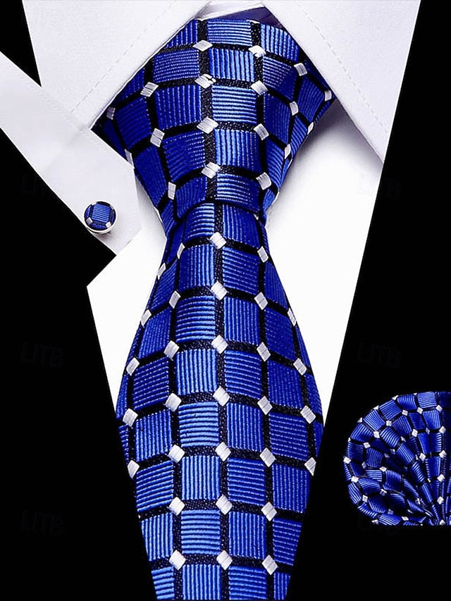 Set Men's – Checkered Purple Square and Silk Tie Pocket