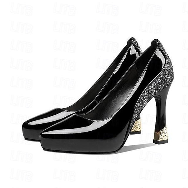 Heels Patent Platform Leather Glitter Women's Burgundy with