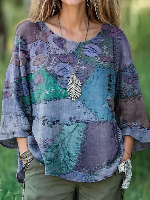 Women's Blouse Print Floral Ethnic Retro Vintage 3/4 Length