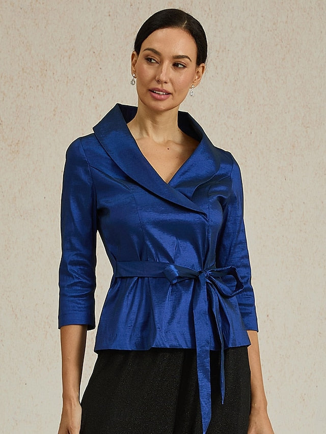 Women's Blouse Evening Tops Tie Front Solid Color Plain