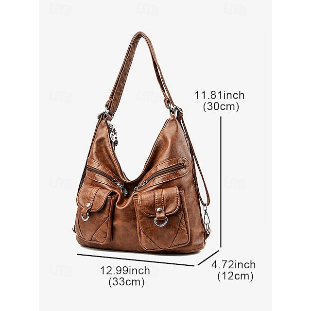 Pockets Hobo with Leather Multiple Women's Bag Faux Brown