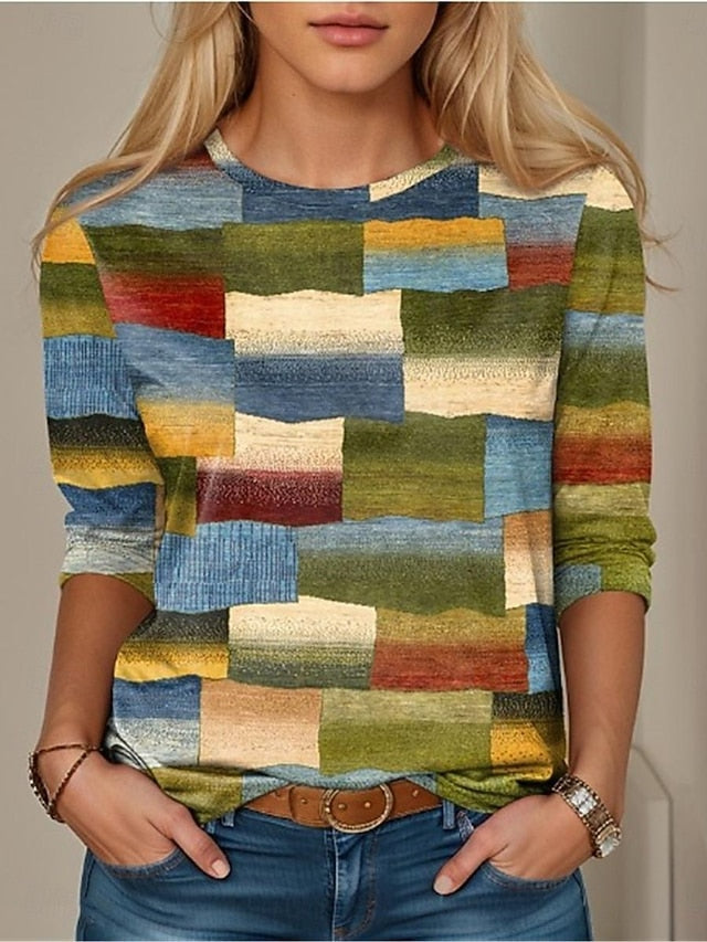 Women's T Shirt Print Color Block Geometry Fashion Modern