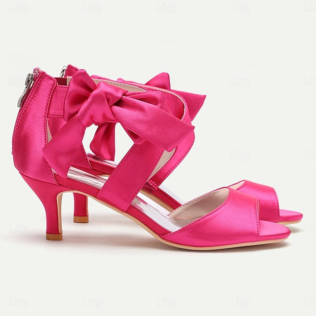 Bowknot Kitten Bridal Women's Wedding Shoes Open Heel