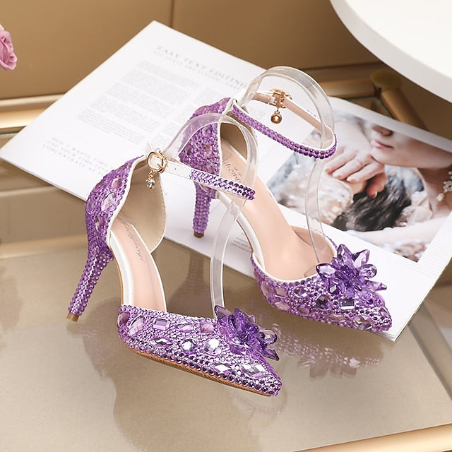 Rhinestone Heel – Sandals Purple High Women's Elegant