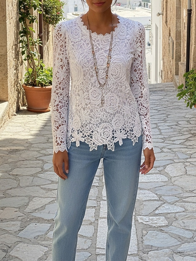 Women's Shirt Blouse Lace Tops Lace Floral Graphic Plain